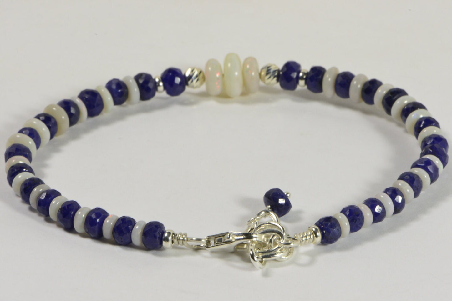Australian White Opal & Sapphire Sterling Silver Bracelet