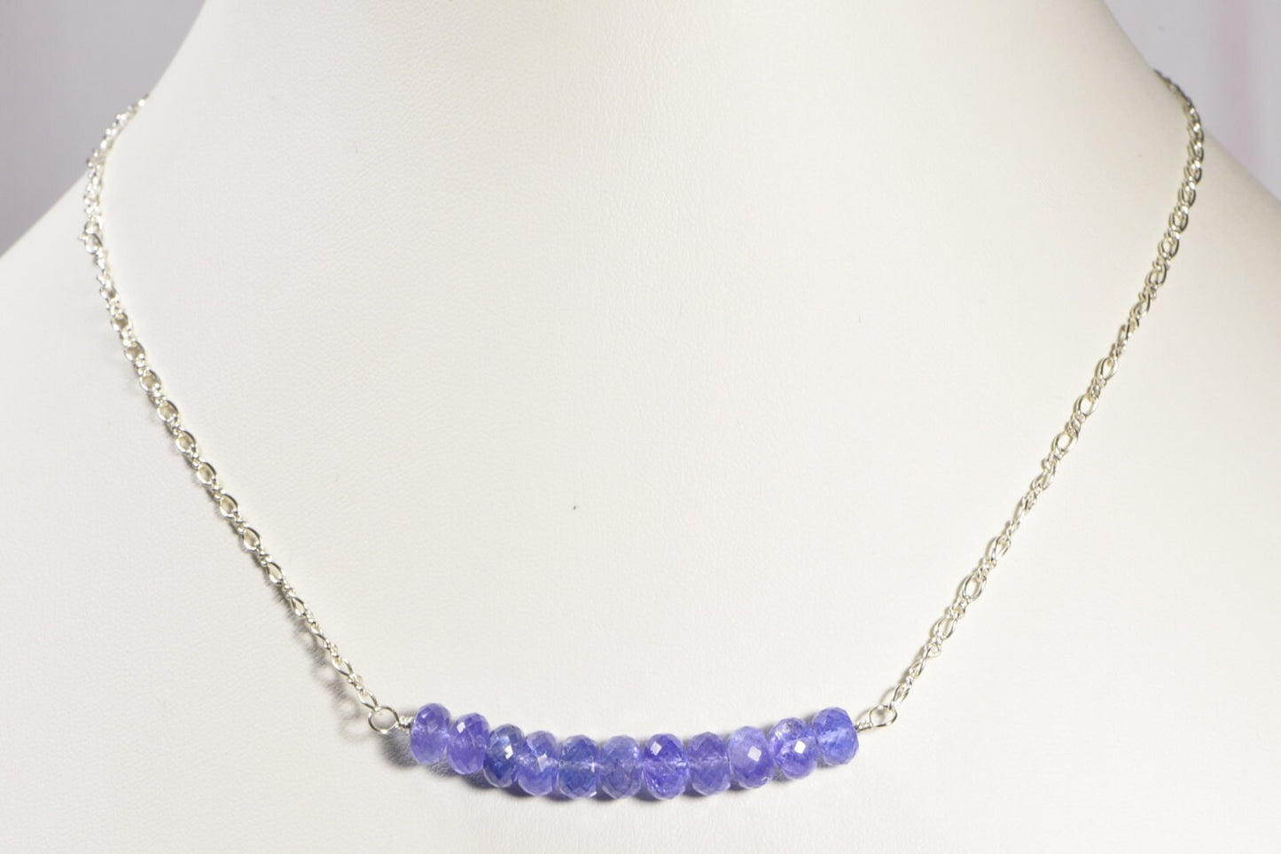 Handmade Tanzanite Bar Necklace, Sterling Silver Chain