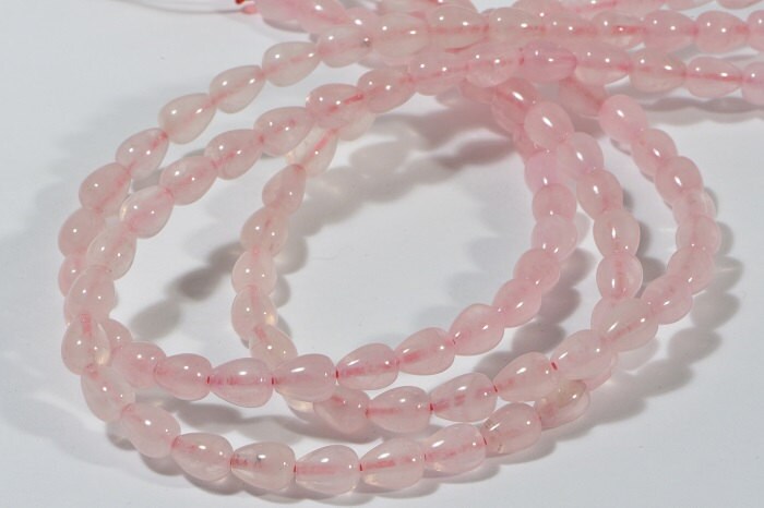 Rose Quartz Teardrop Beads: 6mm Pink Gemstone Strand