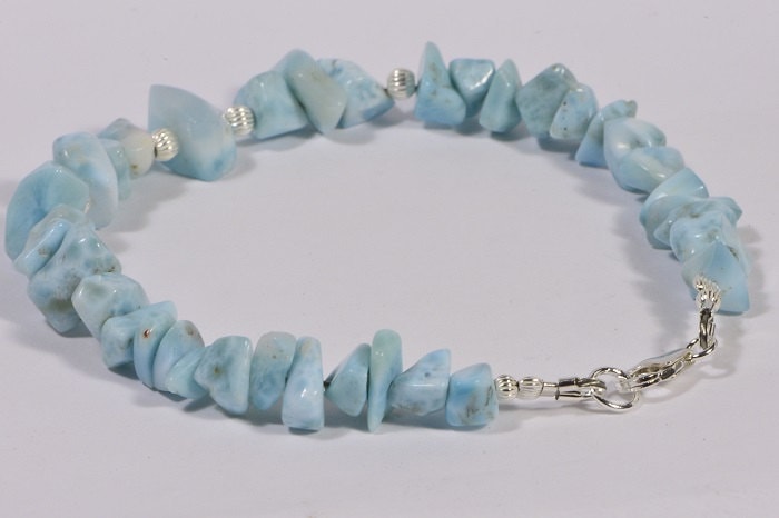 Nugget Larimar Bracelet, Chunky Gemstone, Sterling Silver Clasp