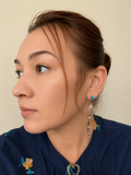Turquoise Pearl Amethyst Earrings, Long Dangle Statement Earrings, Boho Multistone Cluster Earrings, Sterling Silver Artisan Jewelry Gift for Her