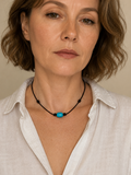Persian Turquoise Choker Necklace on Leather Cord Adjustable Handmade Nugget Jewelry