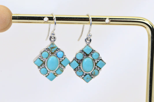 Natural Turquoise Sterling Silver Earrings | Southwestern Dangle Earrings | Handmade Turquoise Jewelry for Women