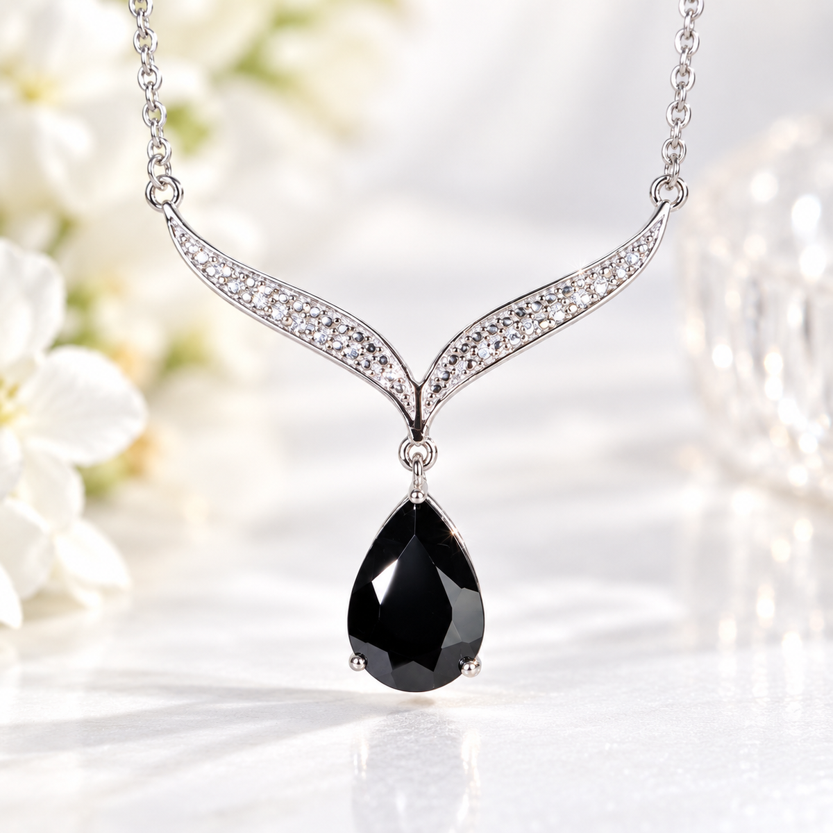 Black Tourmaline Necklace, Natural Gemstone Pendant, Pear Shape Tourmaline, 925 Sterling Silver Necklace, Black Stone Jewelry Gift
