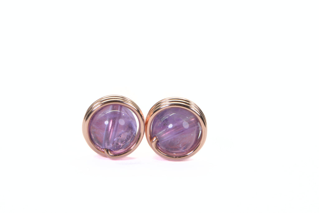Black Tourmaline Stud Earrings: Handmade Copper Wire Wrapped Gemstone