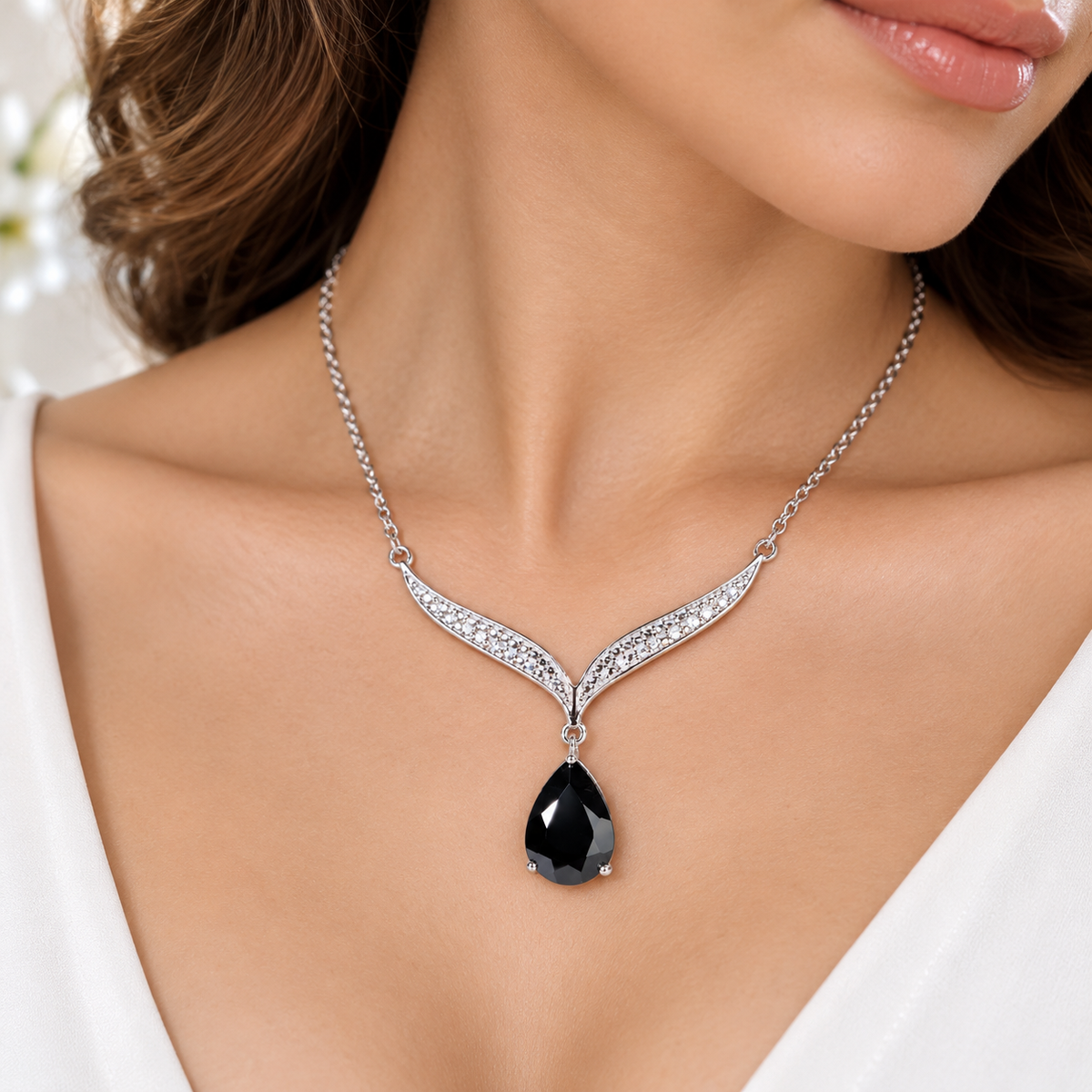 Black Tourmaline Necklace, Natural Gemstone Pendant, Pear Shape Tourmaline, 925 Sterling Silver Necklace, Black Stone Jewelry Gift