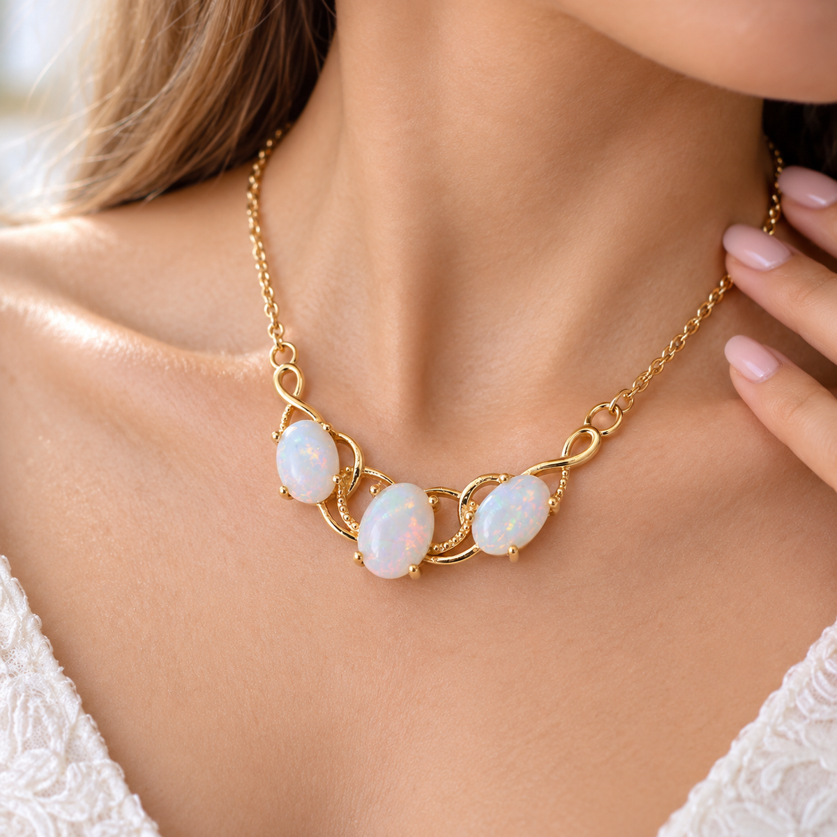 Australian Opal White Oval Three stone 24K Gold Vermeil Sterling Silver