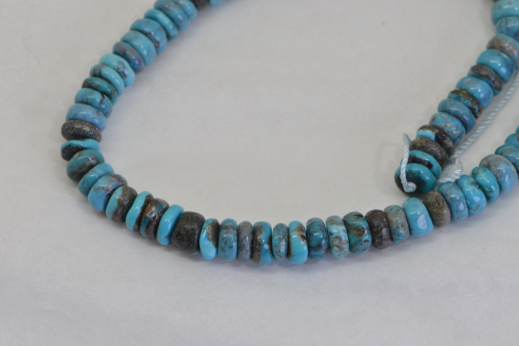 Genuine 100% Natural Arizona Turquoise Large Heishi Beads 8mm  Rondelle Disc Wheel Real Natural Blue Turquoise Beads Full 15.5" Strand