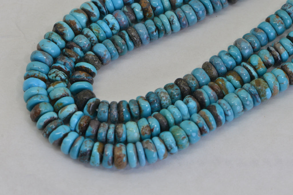 Genuine 100% Natural Arizona Turquoise Large Heishi Beads 8mm  Rondelle Disc Wheel Real Natural Blue Turquoise Beads Full 15.5" Strand
