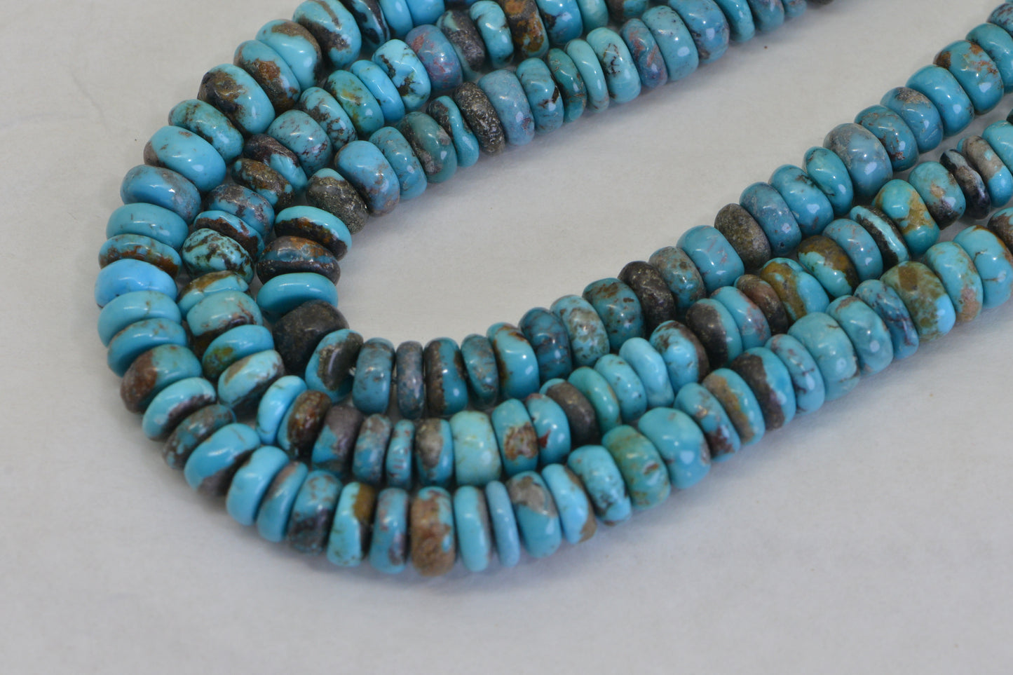 Genuine 100% Natural Arizona Turquoise Large Heishi Beads 8mm  Rondelle Disc Wheel Real Natural Blue Turquoise Beads Full 15.5" Strand