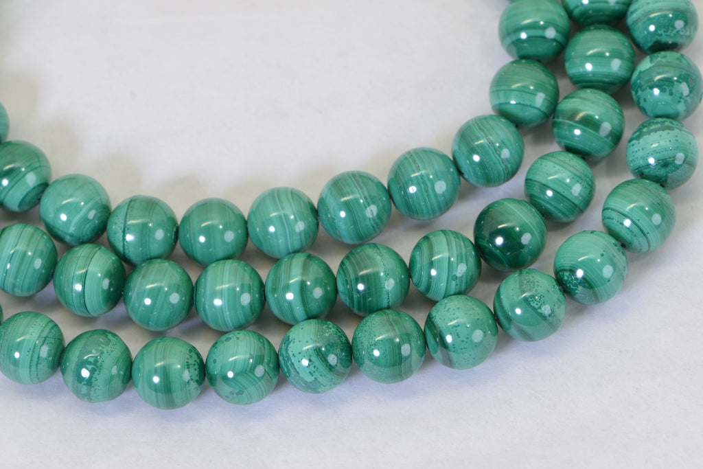 Natural Malachite Round Beads – AAA Quality 16" Strand