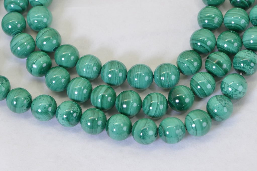 Natural Malachite Round Beads – AAA Quality 16" Strand