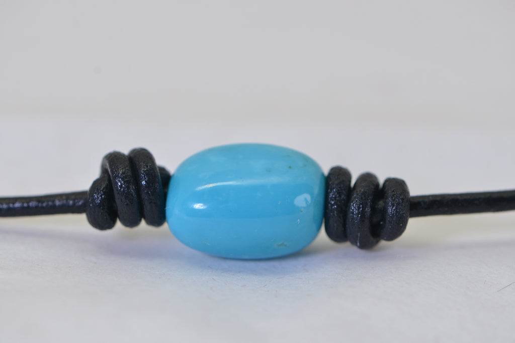 Persian Turquoise Choker Necklace on Leather Cord Adjustable Handmade Nugget Jewelry