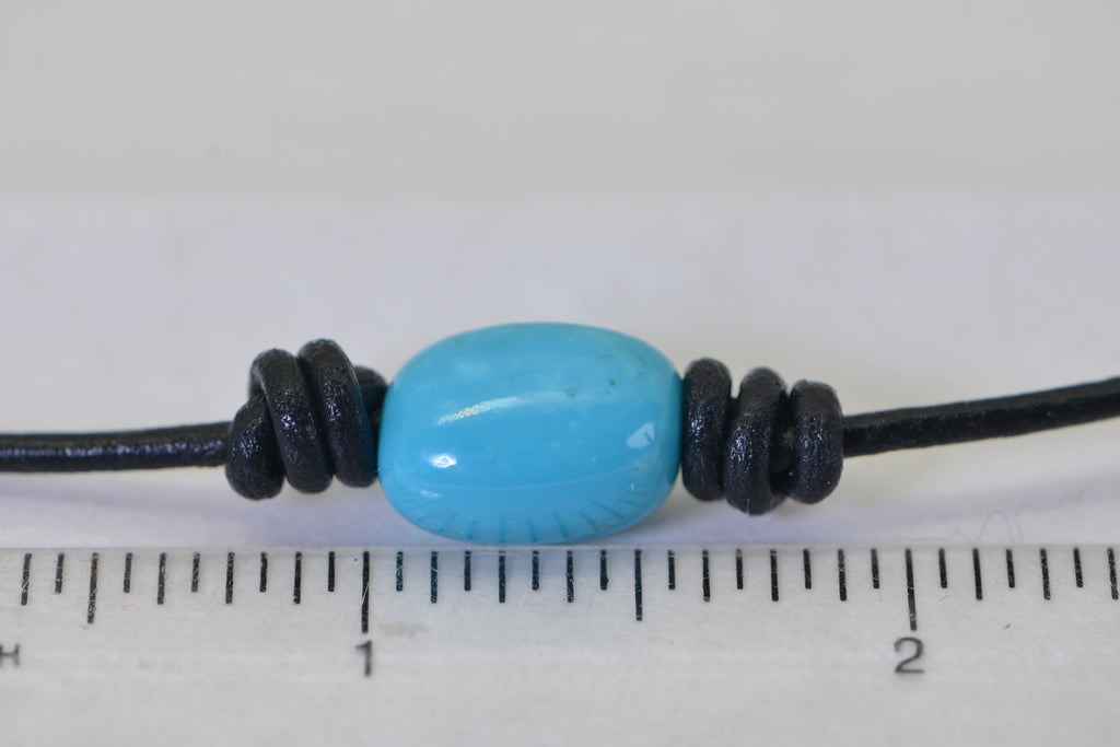 Persian Turquoise Choker Necklace on Leather Cord Adjustable Handmade Nugget Jewelry
