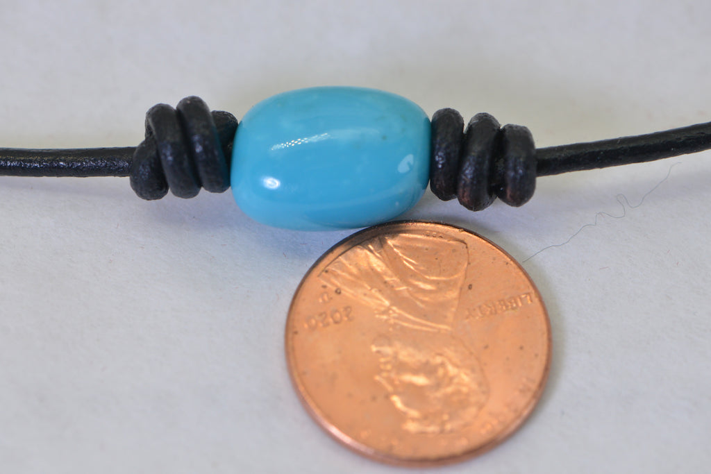 Persian Turquoise Choker Necklace on Leather Cord Adjustable Handmade Nugget Jewelry