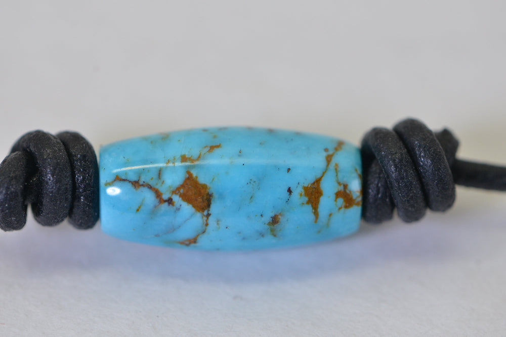 Sleeping Beauty Turquoise Necklace: Raw Stone Hand Cutting Barrel, Leather Cord Choise