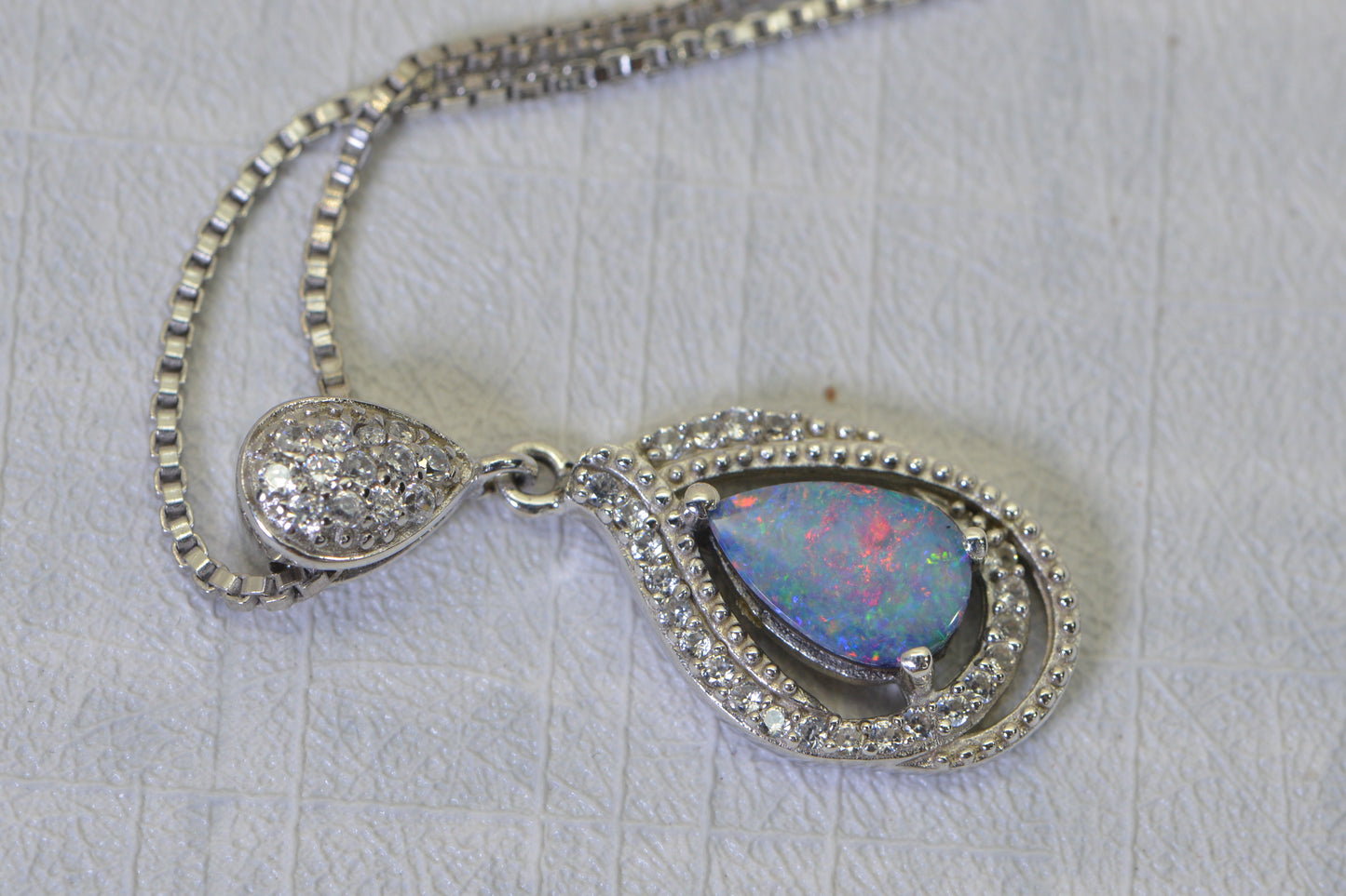 Australian Black Opal Doublet Pendant, Diamond Accent Necklace, 14K White Gold Over 925 Sterling Silver, Opal Jewelry Gift for Women