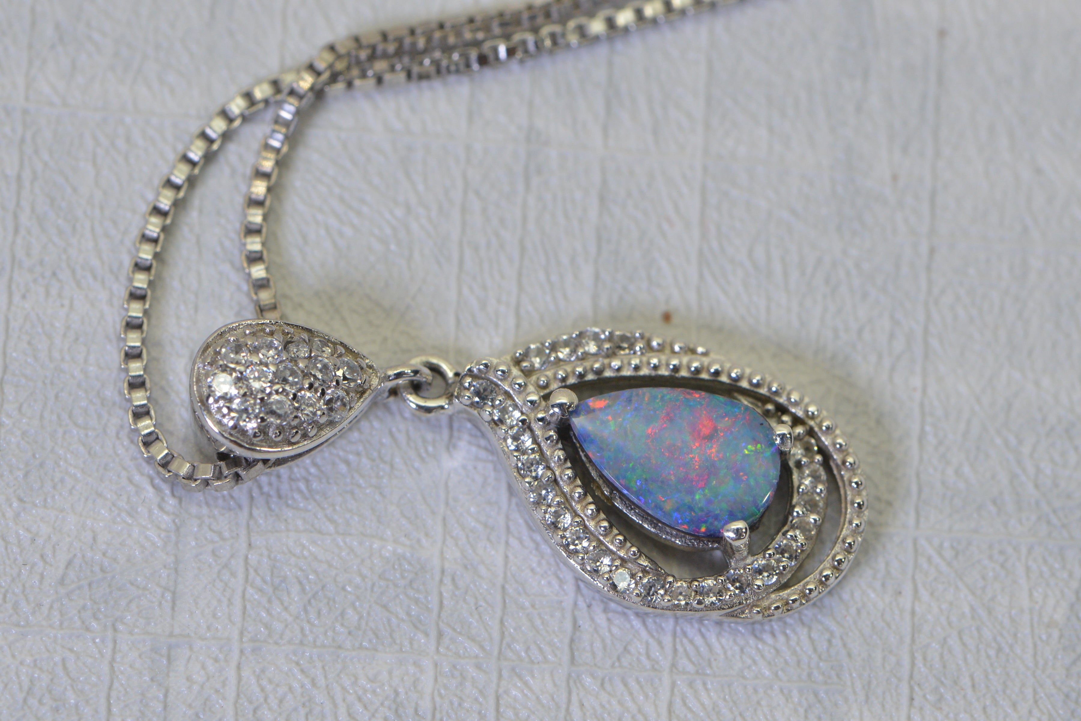 Australian Black Opal Doublet Pendant, Diamond Accent Necklace, 14K White Gold Over 925 Sterling Silver, Opal Jewelry Gift for Women