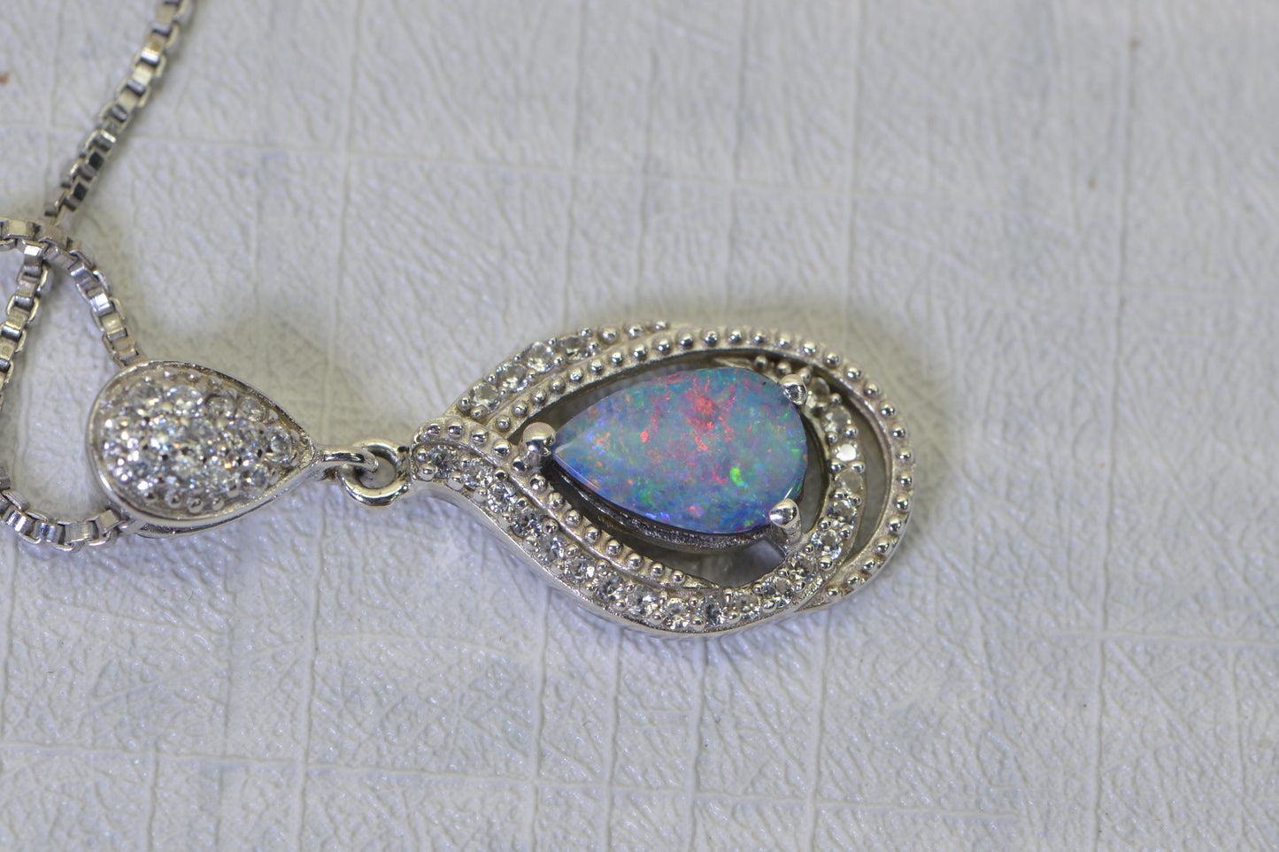 Australian Black Opal Doublet Pendant, Diamond Accent Necklace, 14K White Gold Over 925 Sterling Silver, Opal Jewelry Gift for Women