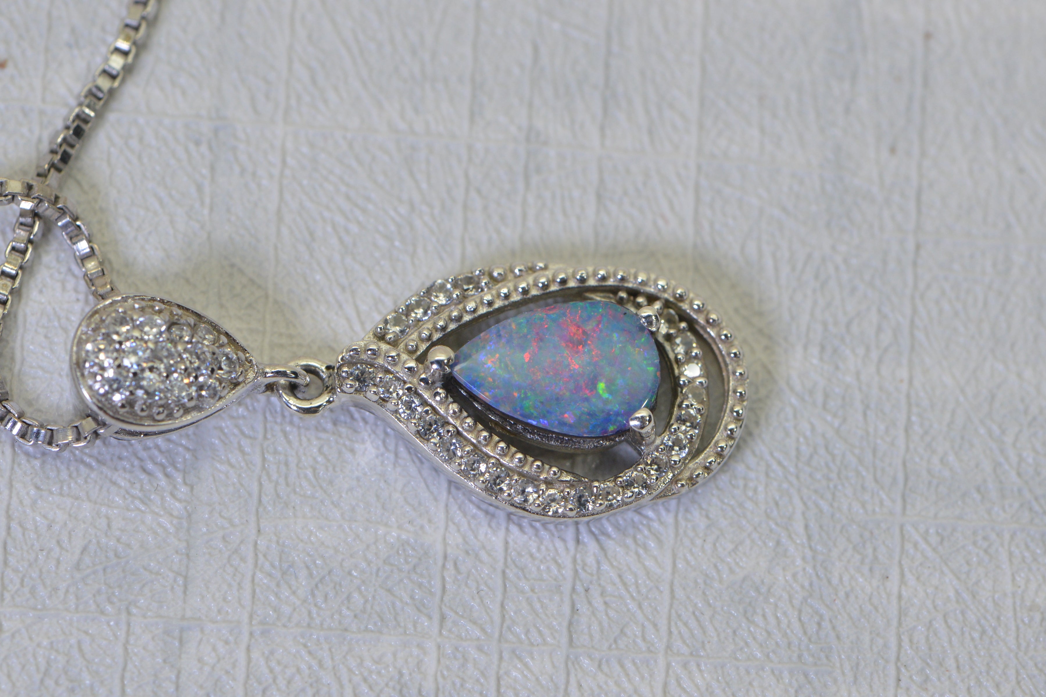 Australian Black Opal Doublet Pendant, Diamond Accent Necklace, 14K White Gold Over 925 Sterling Silver, Opal Jewelry Gift for Women