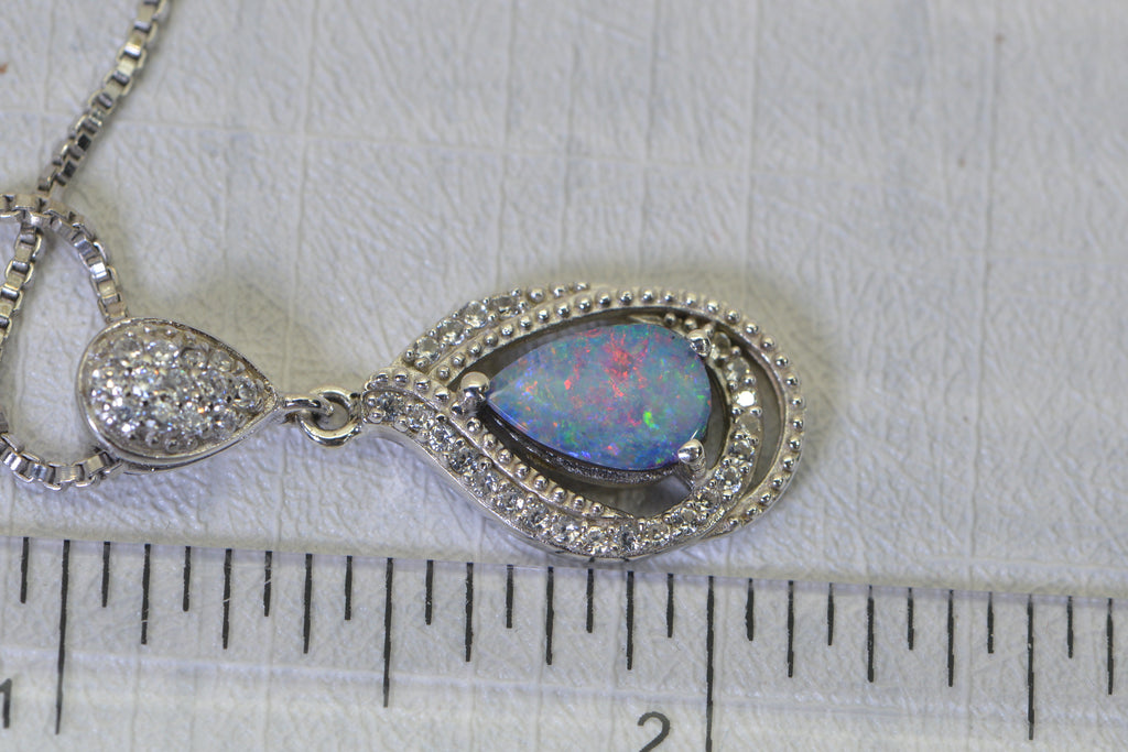 Australian Black Opal Doublet Pendant, Diamond Accent Necklace, 14K White Gold Over 925 Sterling Silver, Opal Jewelry Gift for Women