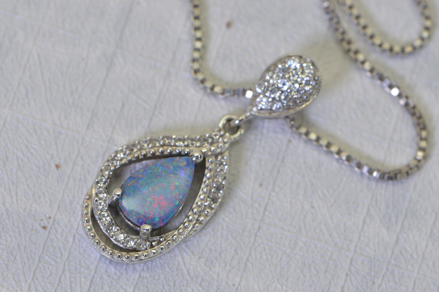 Australian Black Opal Doublet Pendant, Diamond Accent Necklace, 14K White Gold Over 925 Sterling Silver, Opal Jewelry Gift for Women