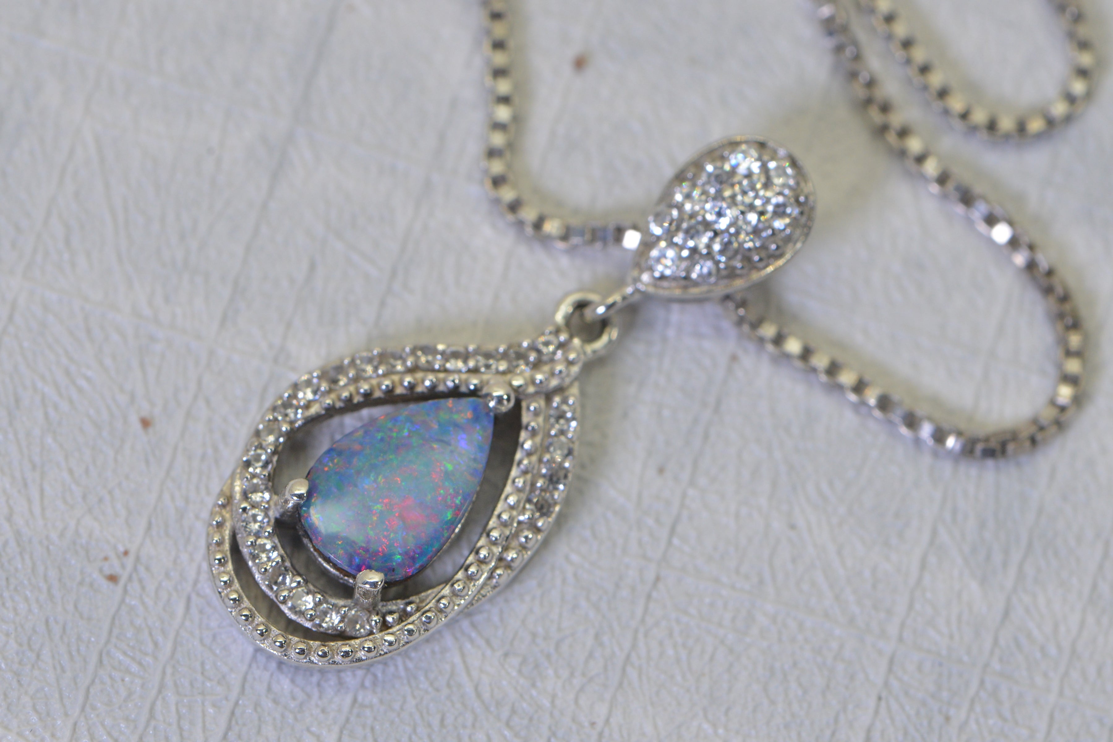 Australian Black Opal Doublet Pendant, Diamond Accent Necklace, 14K White Gold Over 925 Sterling Silver, Opal Jewelry Gift for Women