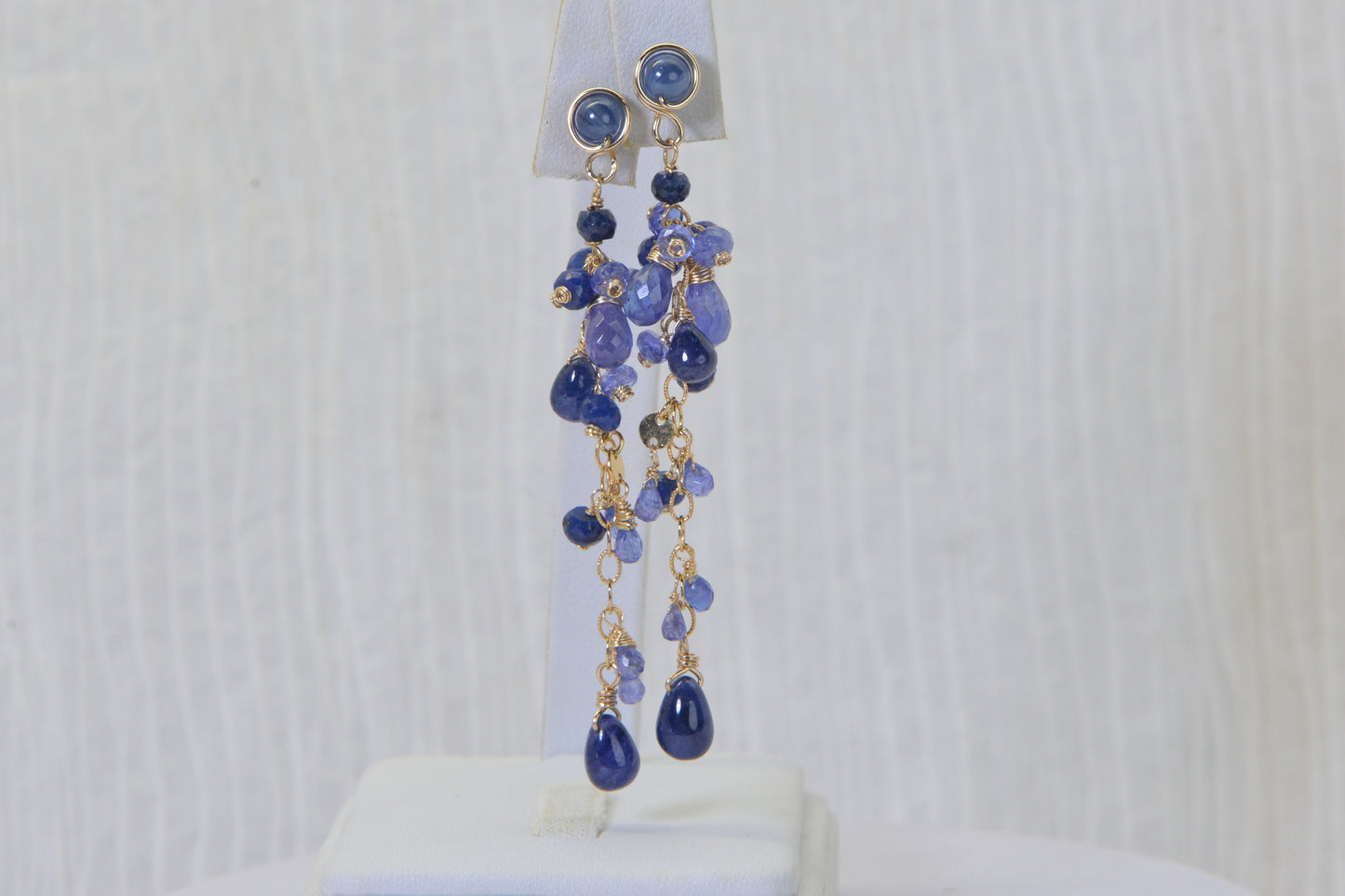 Natural Sapphire Tanzanite & Kyanite Chandelier Earrings, 14K Gold Filled, Long Blue Purple Gemstone Cluster Earrings, One of a Kind