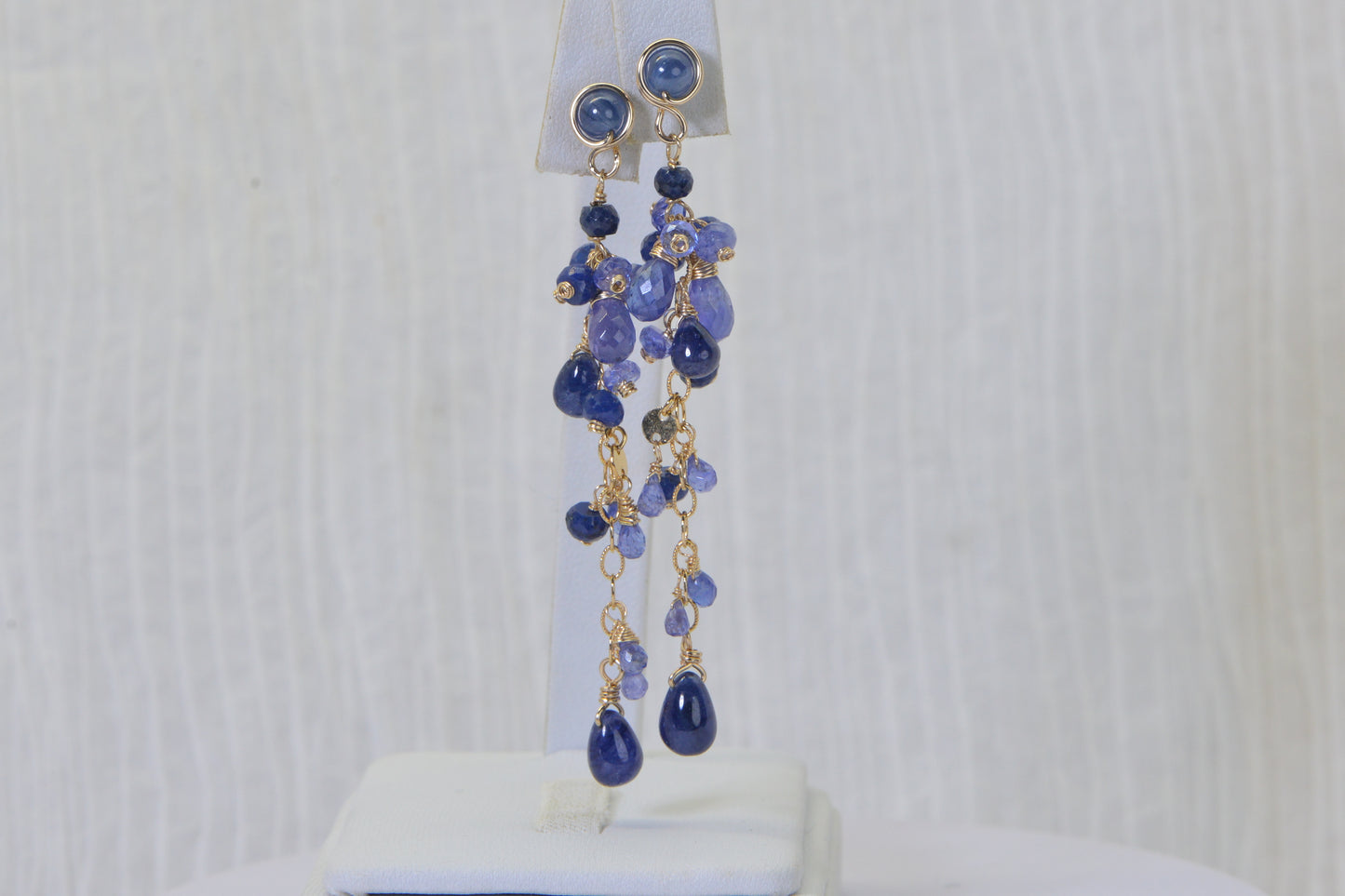 Natural Sapphire Tanzanite & Kyanite Chandelier Earrings, 14K Gold Filled, Long Blue Purple Gemstone Cluster Earrings, One of a Kind
