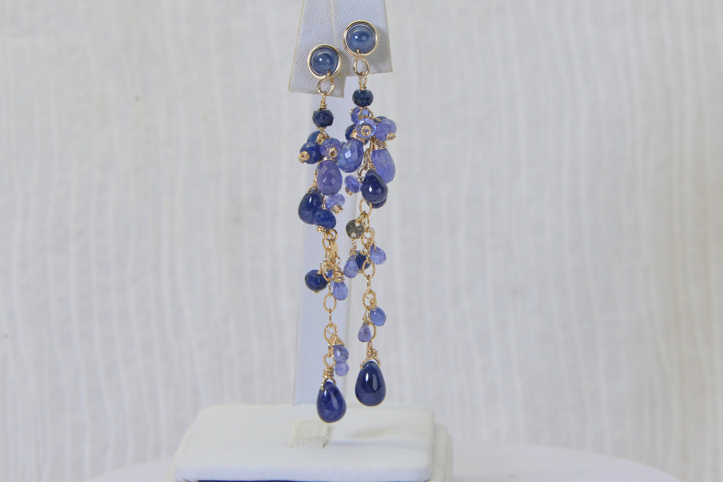 Natural Sapphire Tanzanite & Kyanite Chandelier Earrings, 14K Gold Filled, Long Blue Purple Gemstone Cluster Earrings, One of a Kind