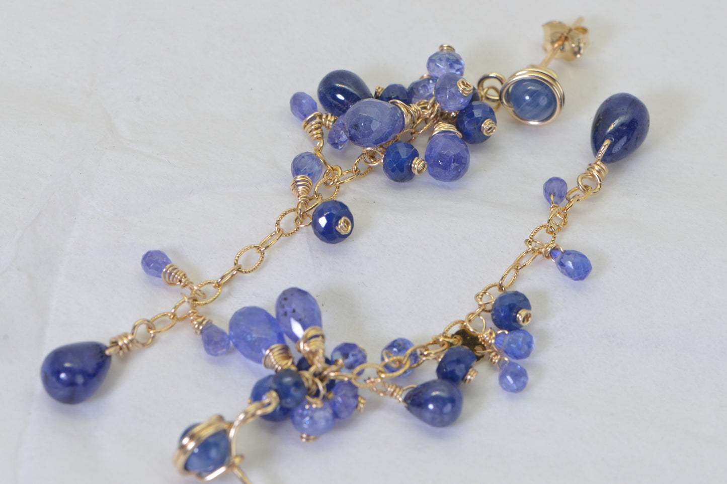 Natural Sapphire Tanzanite & Kyanite Chandelier Earrings, 14K Gold Filled, Long Blue Purple Gemstone Cluster Earrings, One of a Kind