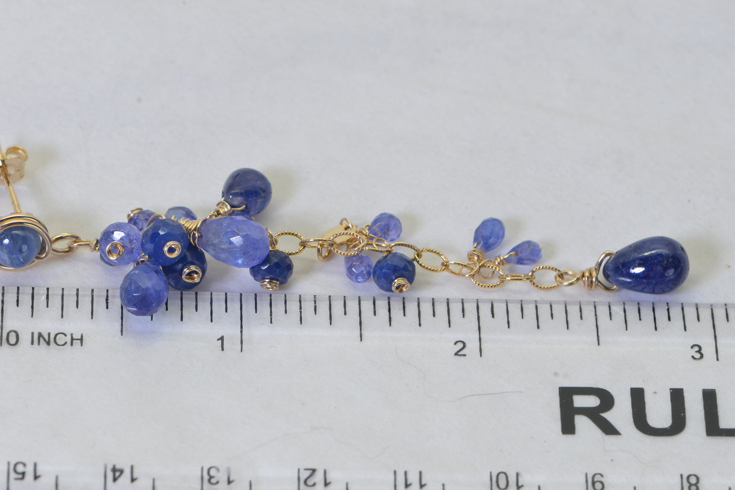 Natural Sapphire Tanzanite & Kyanite Chandelier Earrings, 14K Gold Filled, Long Blue Purple Gemstone Cluster Earrings, One of a Kind