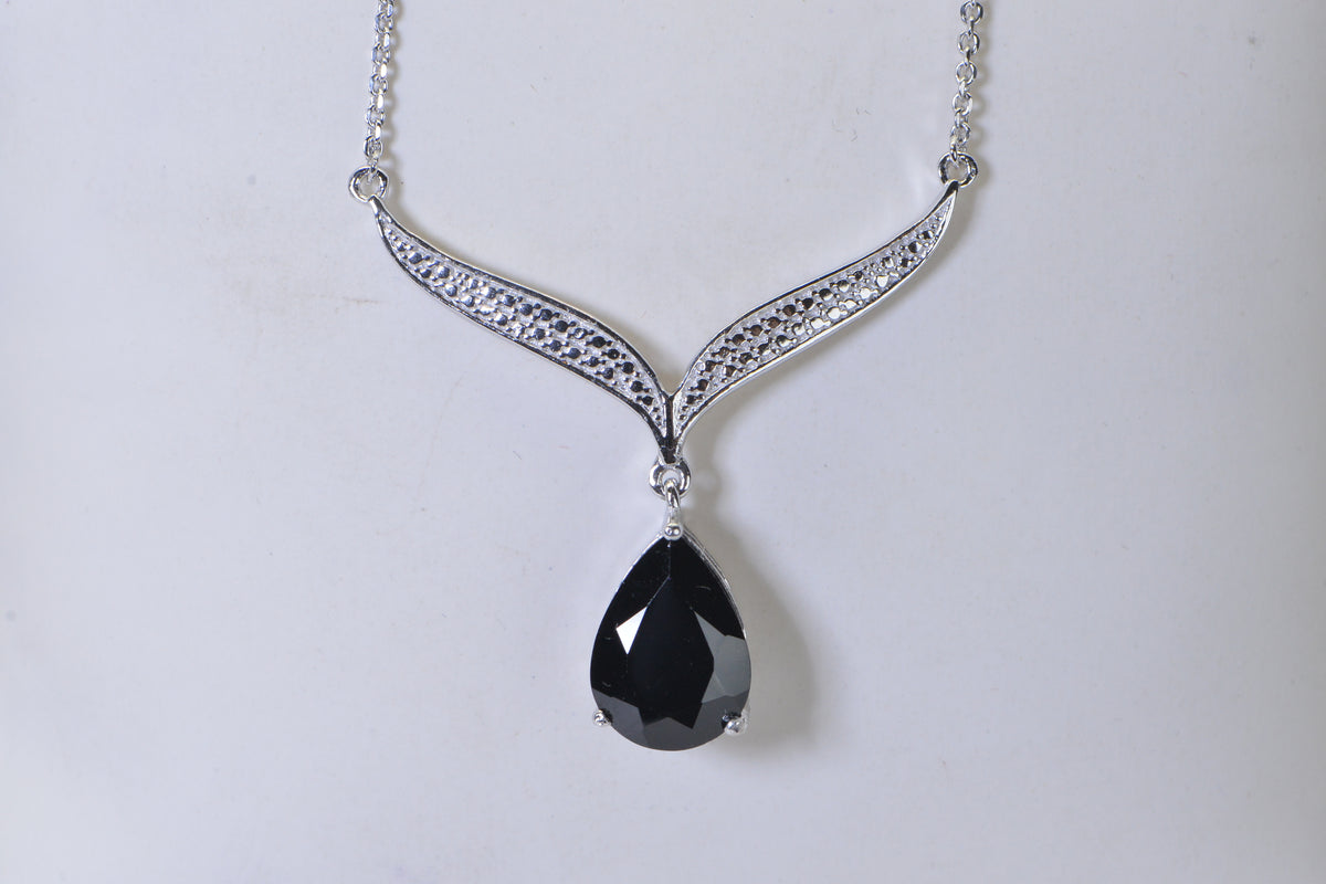 Black Tourmaline Necklace, Natural Gemstone Pendant, Pear Shape Tourmaline, 925 Sterling Silver Necklace, Black Stone Jewelry Gift