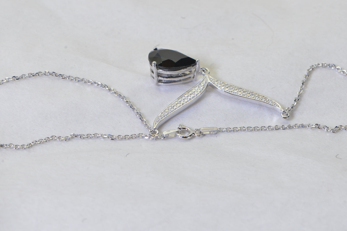 Black Tourmaline Necklace, Natural Gemstone Pendant, Pear Shape Tourmaline, 925 Sterling Silver Necklace, Black Stone Jewelry Gift