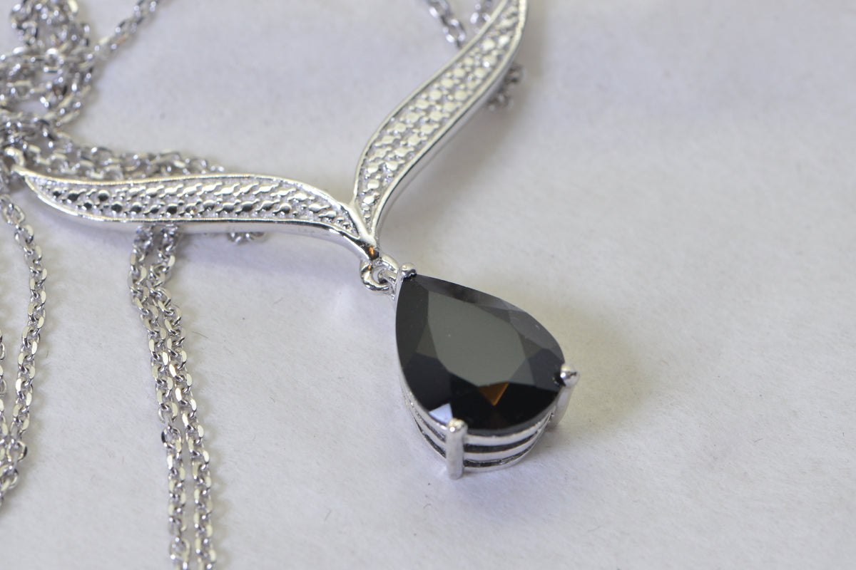 Black Tourmaline Necklace, Natural Gemstone Pendant, Pear Shape Tourmaline, 925 Sterling Silver Necklace, Black Stone Jewelry Gift