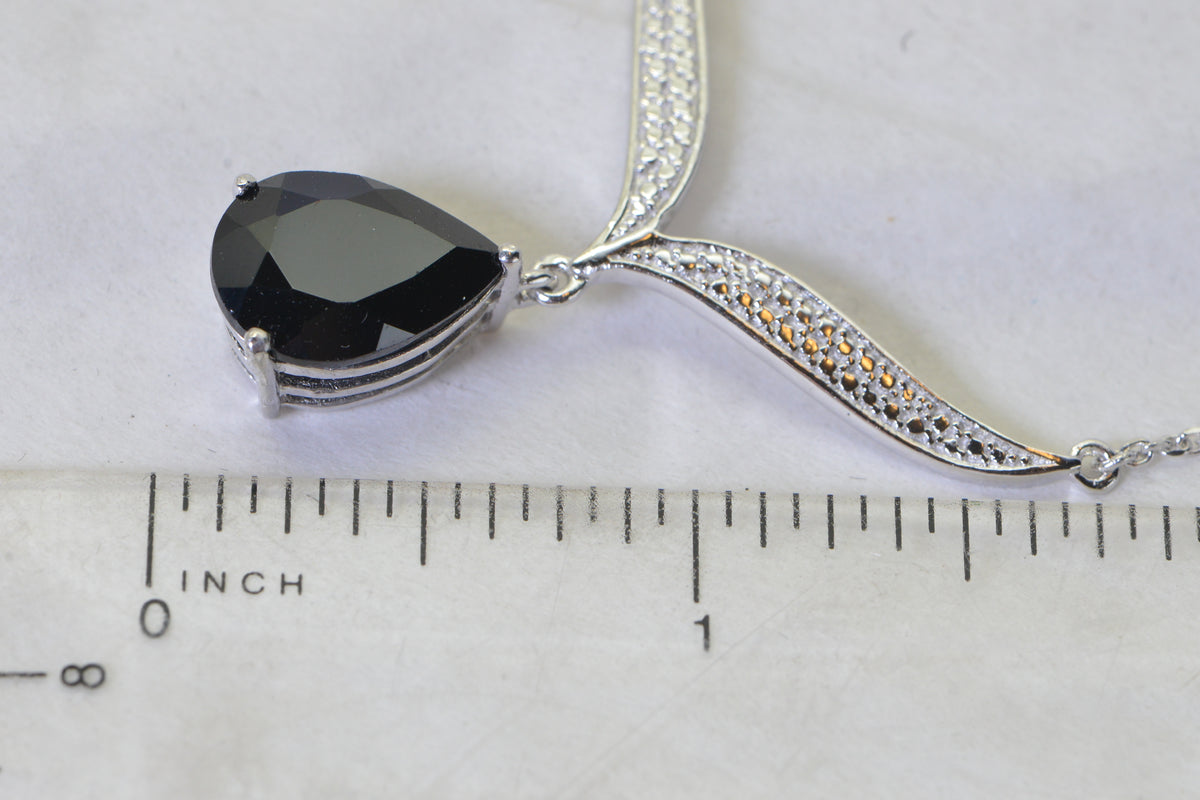 Black Tourmaline Necklace, Natural Gemstone Pendant, Pear Shape Tourmaline, 925 Sterling Silver Necklace, Black Stone Jewelry Gift