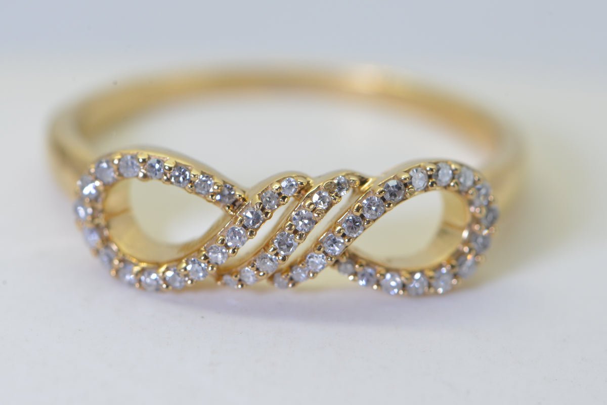 Infinity Diamond Ring: 14K Gold Vermeil & Sterling Silver Size Ring 8.5 US
