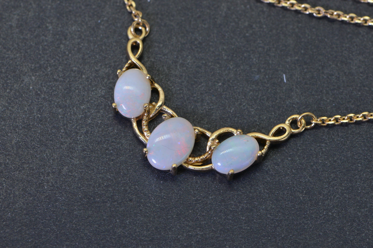 Australian Opal White Oval Three stone 24K Gold Vermeil Sterling Silver