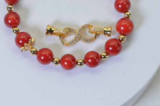 Natural Red Coral Bracelet with Gold Accents – Elegant Gemstone Jewelry Gift for Women
