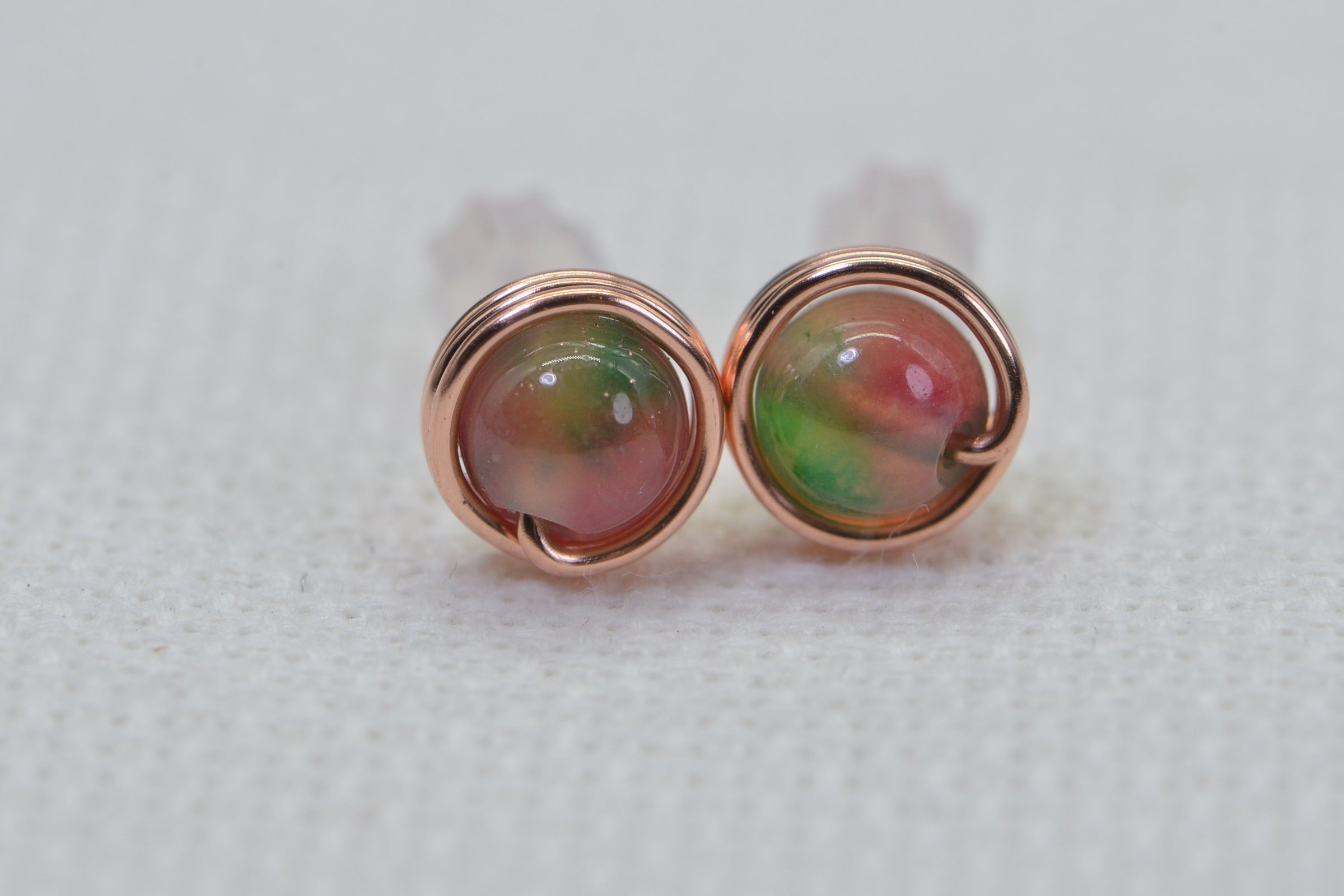 Black Tourmaline Stud Earrings: Handmade Copper Wire Wrapped Gemstone