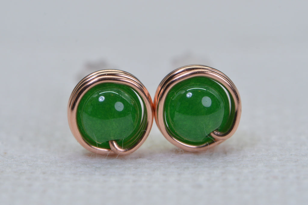 Black Tourmaline Stud Earrings: Handmade Copper Wire Wrapped Gemstone