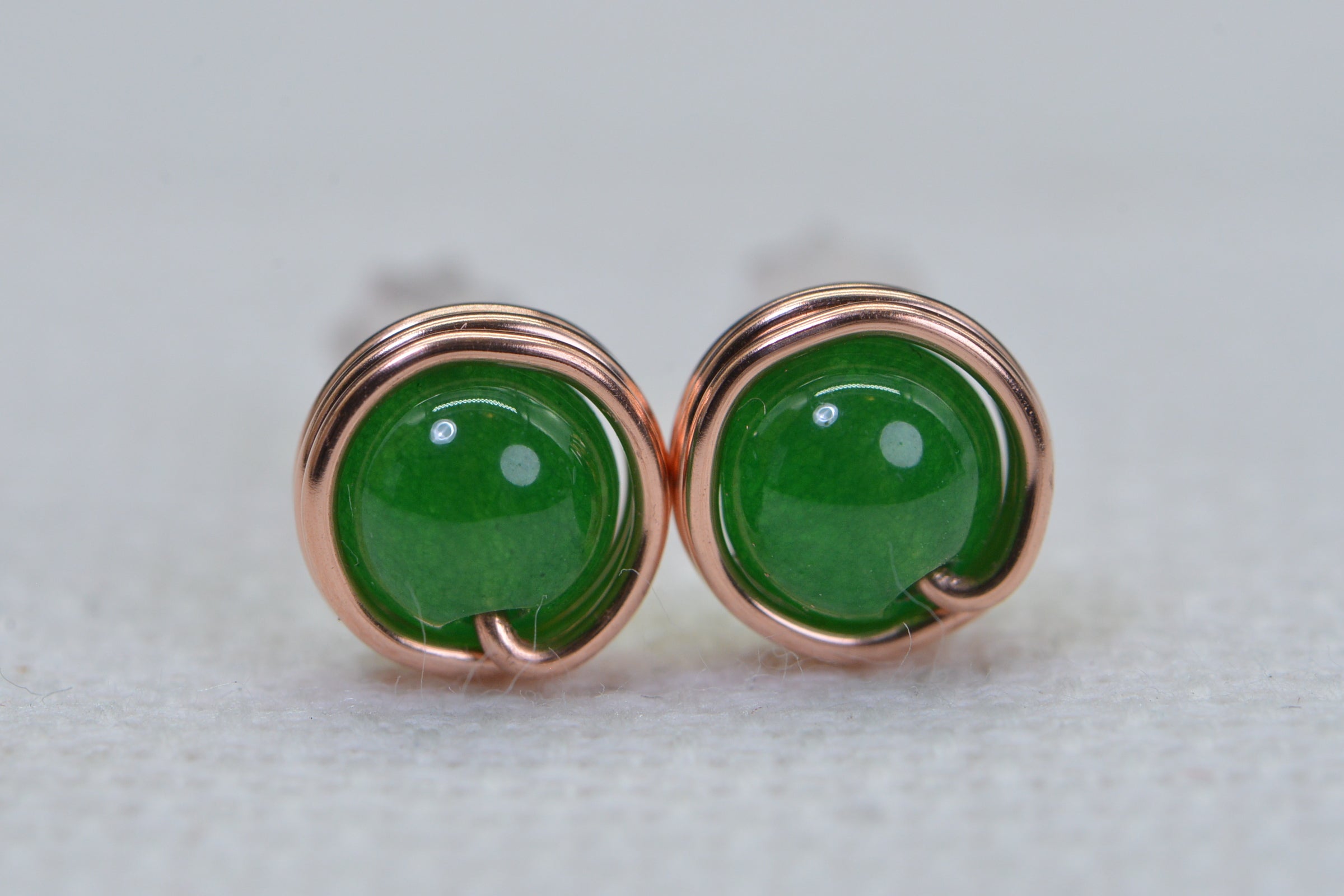 Black Tourmaline Stud Earrings: Handmade Copper Wire Wrapped Gemstone