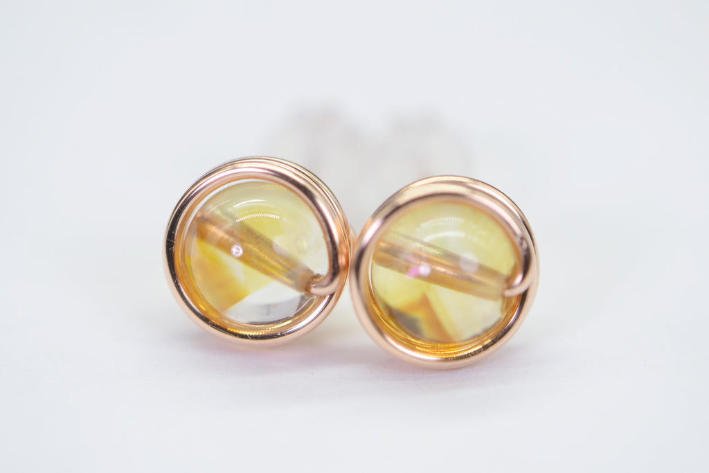 Black Tourmaline Stud Earrings: Handmade Copper Wire Wrapped Gemstone