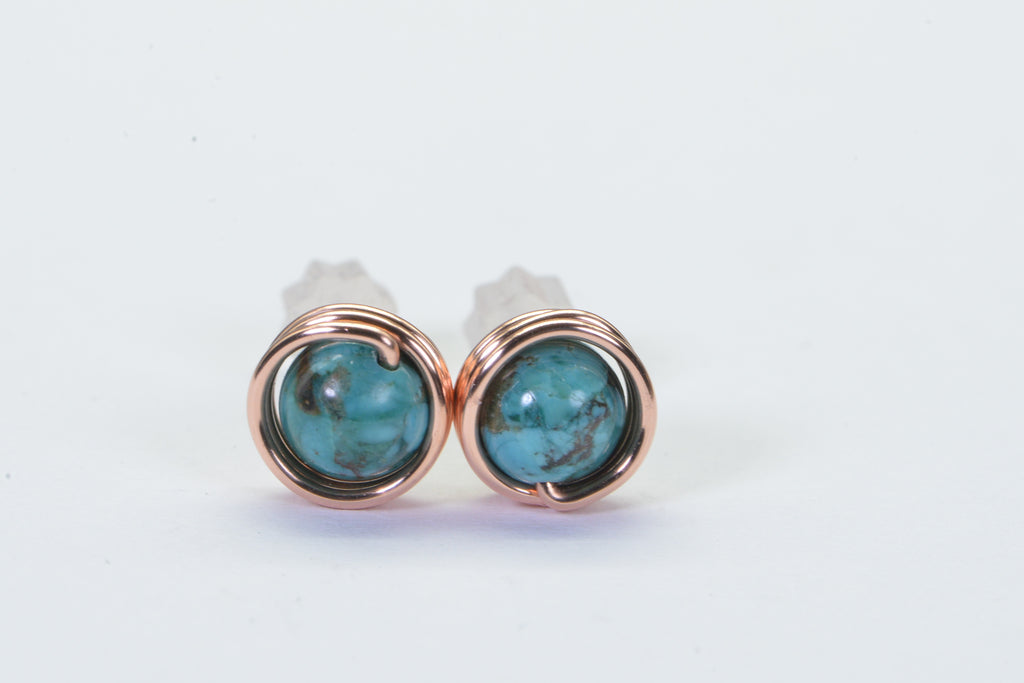 Black Tourmaline Stud Earrings: Handmade Copper Wire Wrapped Gemstone