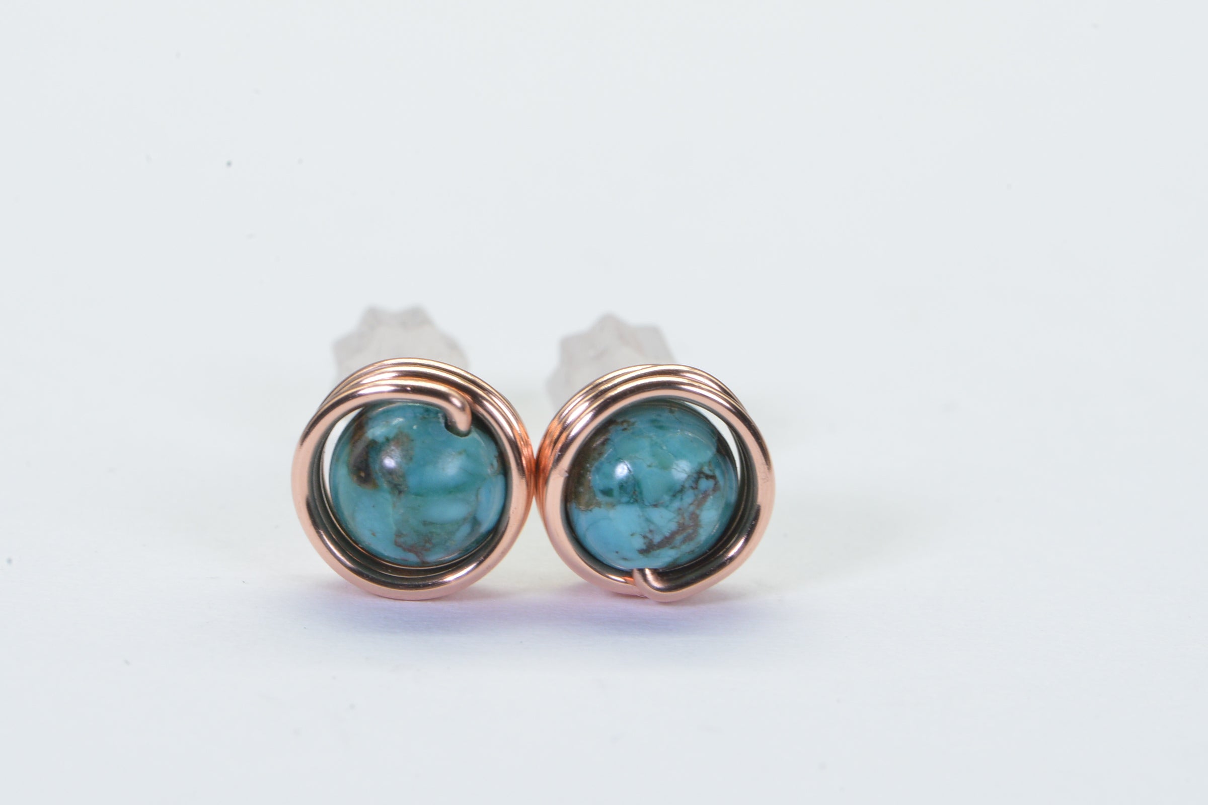 Black Tourmaline Stud Earrings: Handmade Copper Wire Wrapped Gemstone