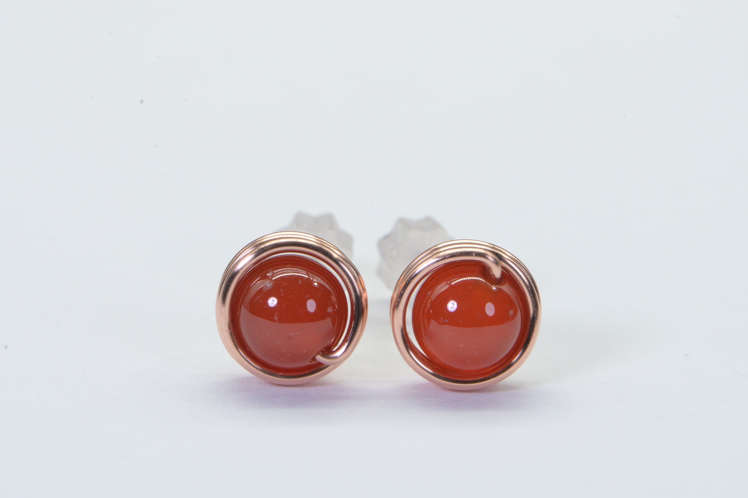 Black Tourmaline Stud Earrings: Handmade Copper Wire Wrapped Gemstone
