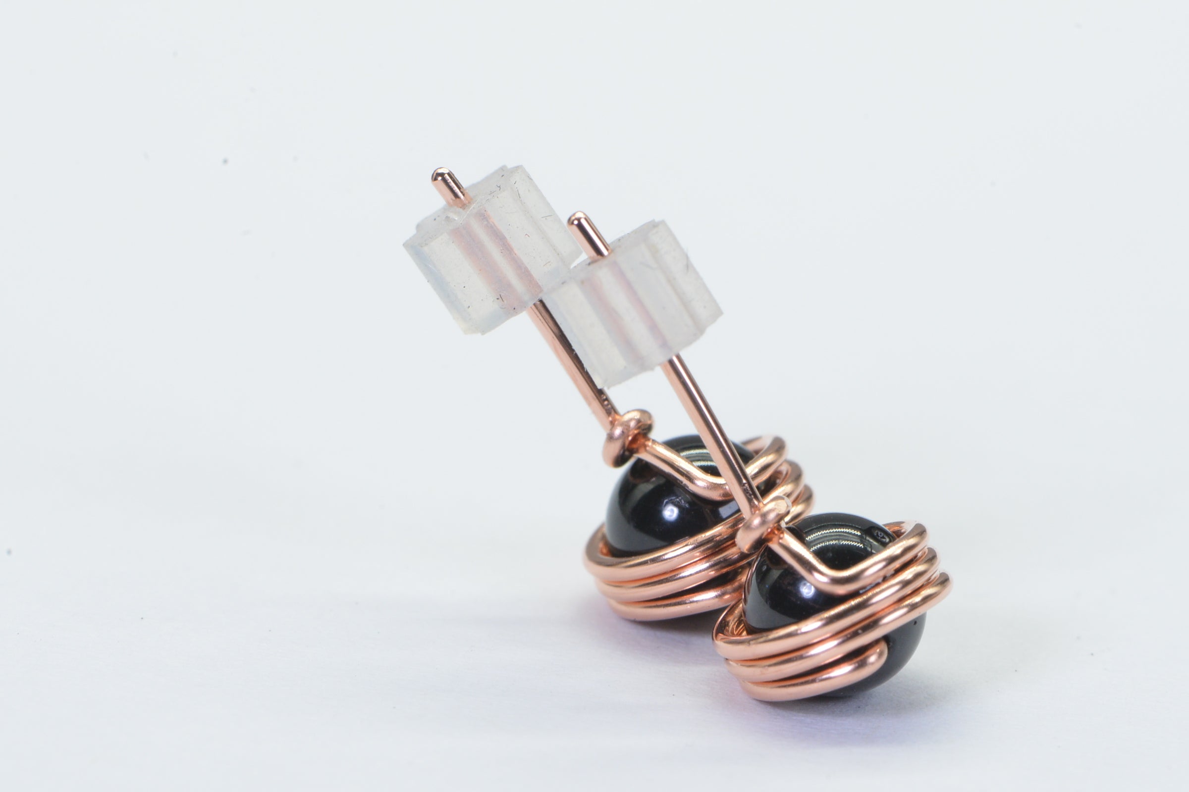 Black Tourmaline Stud Earrings: Handmade Copper Wire Wrapped Gemstone