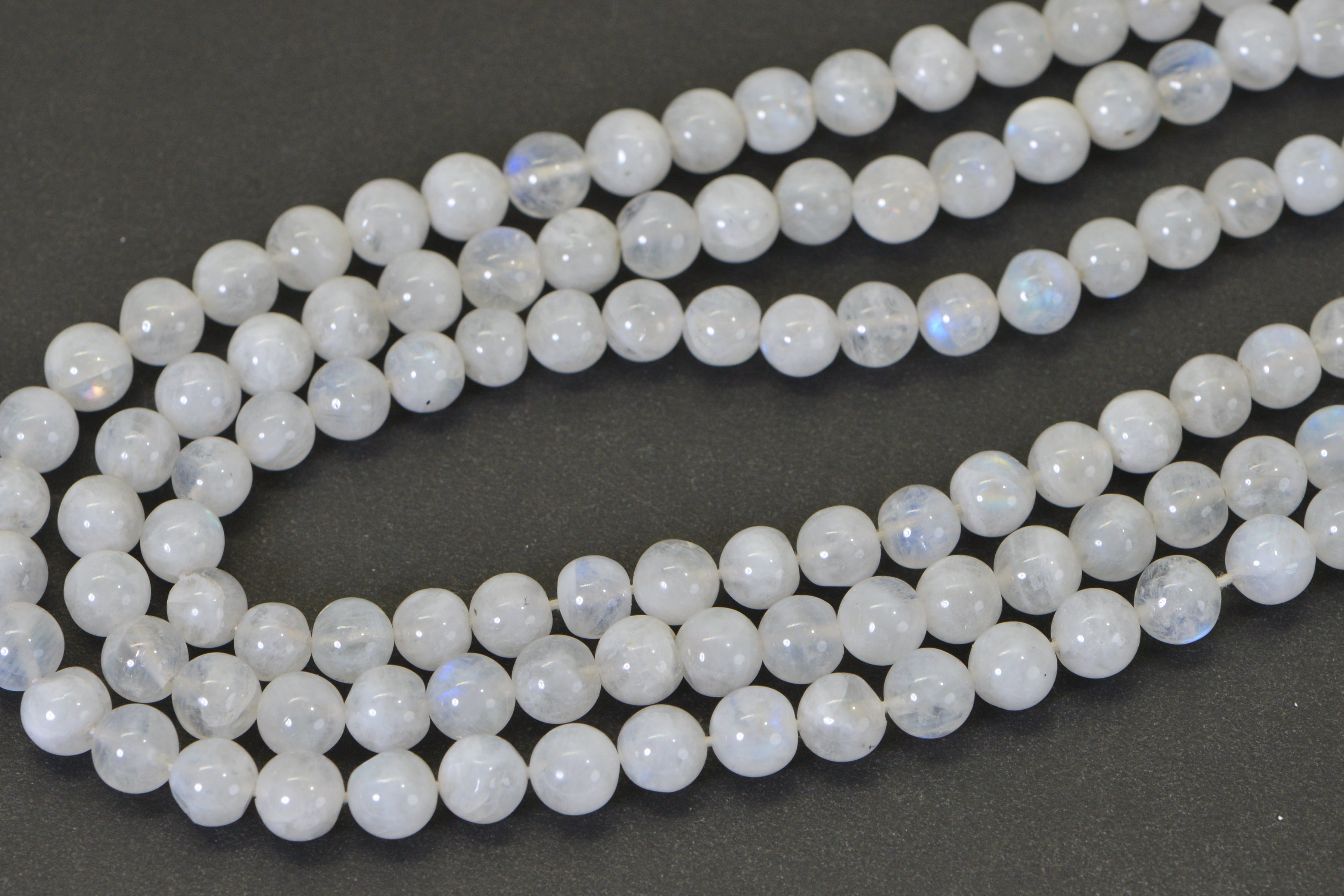 Genuine Rainbow Moonstone Beads 7mm Blue Flash Smooth Polished Natural Gemstone