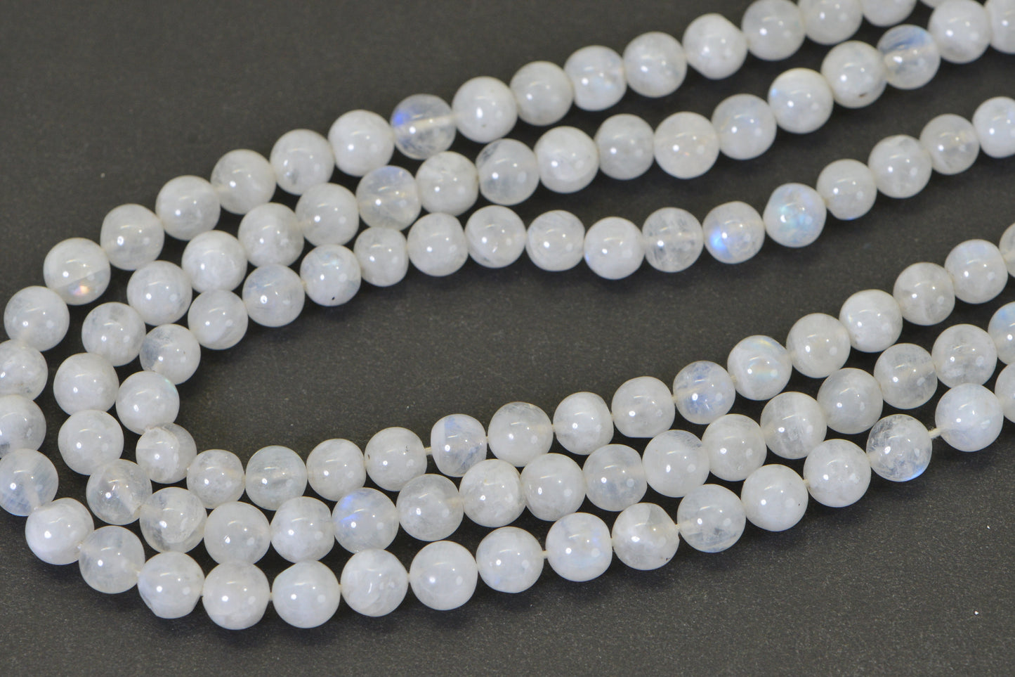 Genuine Rainbow Moonstone Beads 7mm Blue Flash Smooth Polished Natural Gemstone