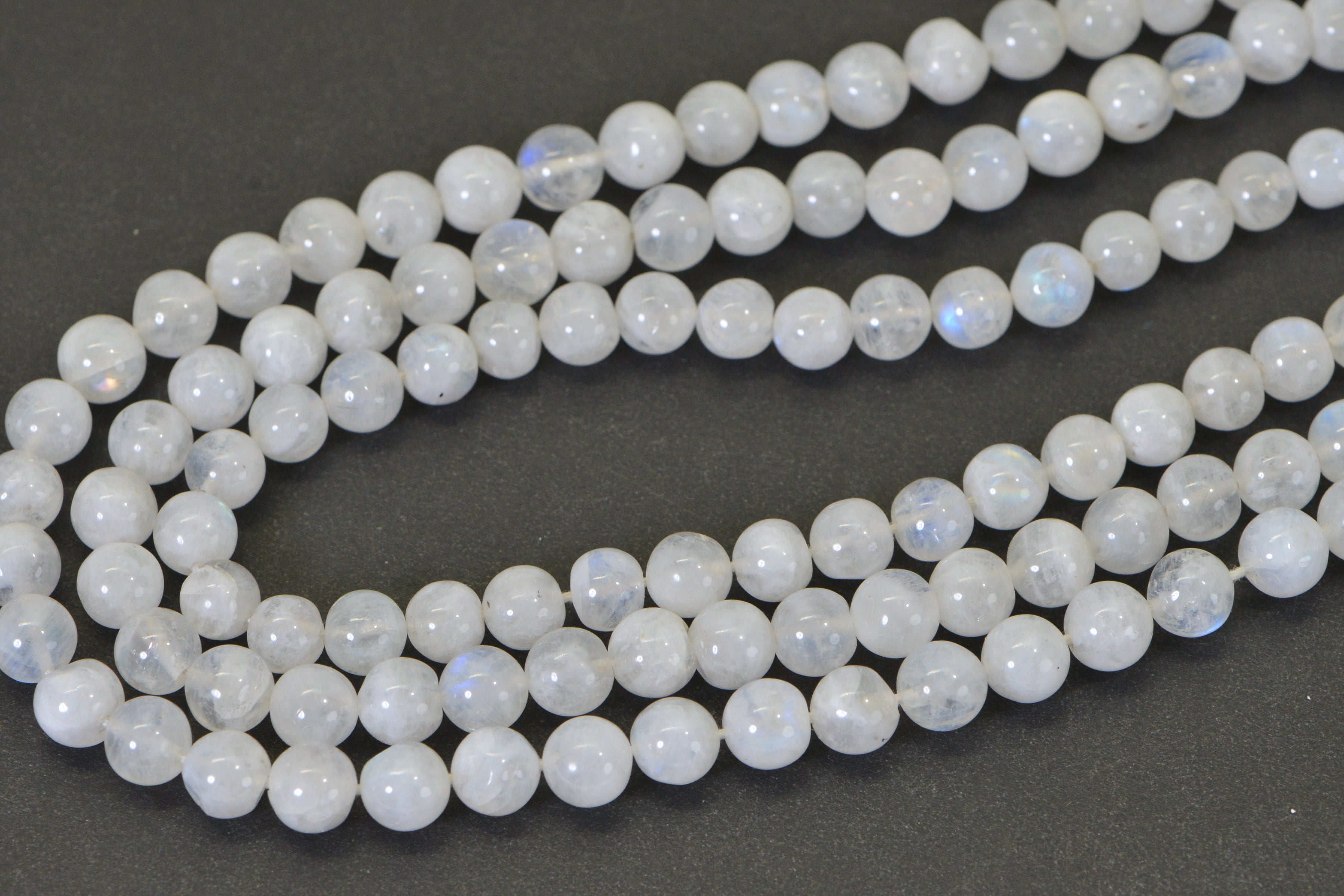 Genuine Rainbow Moonstone Beads 7mm Blue Flash Smooth Polished Natural Gemstone